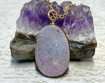 Lavender Boulder Opal Pendant on a Gold Filled Chain, Australian Opal Necklace, Purple and Pink Opal, Natural Stone Jewelry