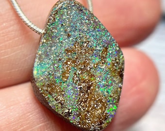 Boulder Opal Pendant, Opal Pendant, Natural Stone Jewelry, Australian Opal, Opal Necklace