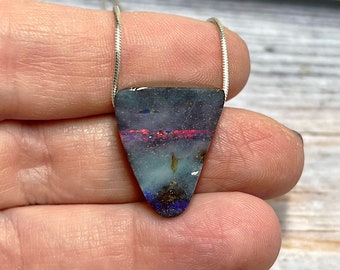 Boulder Opal Pendant  Necklace, Australian Opal, Natural Stone Jewelry, Unique Stone, Bright Flash Opal