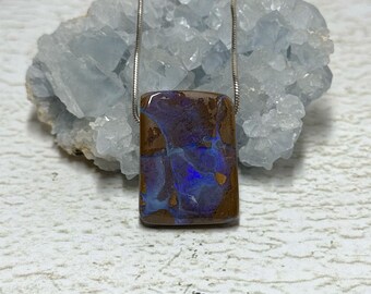 Boulder Opal Pendant Necklace, Australian Opal Necklace, Natural Stone Jewelry, Purple Opal Jewelry