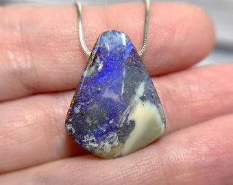 Boulder Opal Pendant, Australian Opal Necklace, Natural Stone Jewelry, October Birthstone