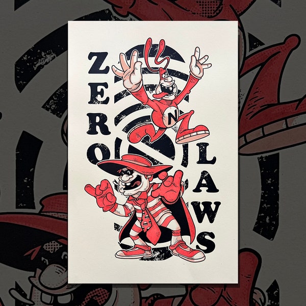 Zero Laws Screenprint  - 11x17 Handmade Screen Printed Poster - Mascots Noid Hamburglar Crime Art -  Food Pop Culture Decor - Limited To 40
