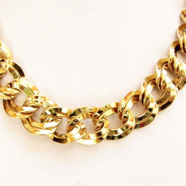 Monet Gold Plated Double Link Chain Heavy Chunky Choker Necklace, Vintage Monet Necklace Monet Gold Necklace