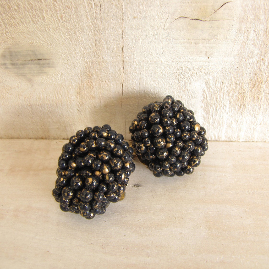 Black Gold Bead Vintage Clip on Beaded Earrings 14 Etsy
