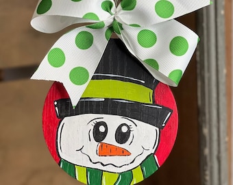 Hand-painted Snowman Face Round Ornament