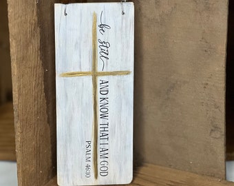 Hand-painted Be Still and Know Gold Cross Ornament