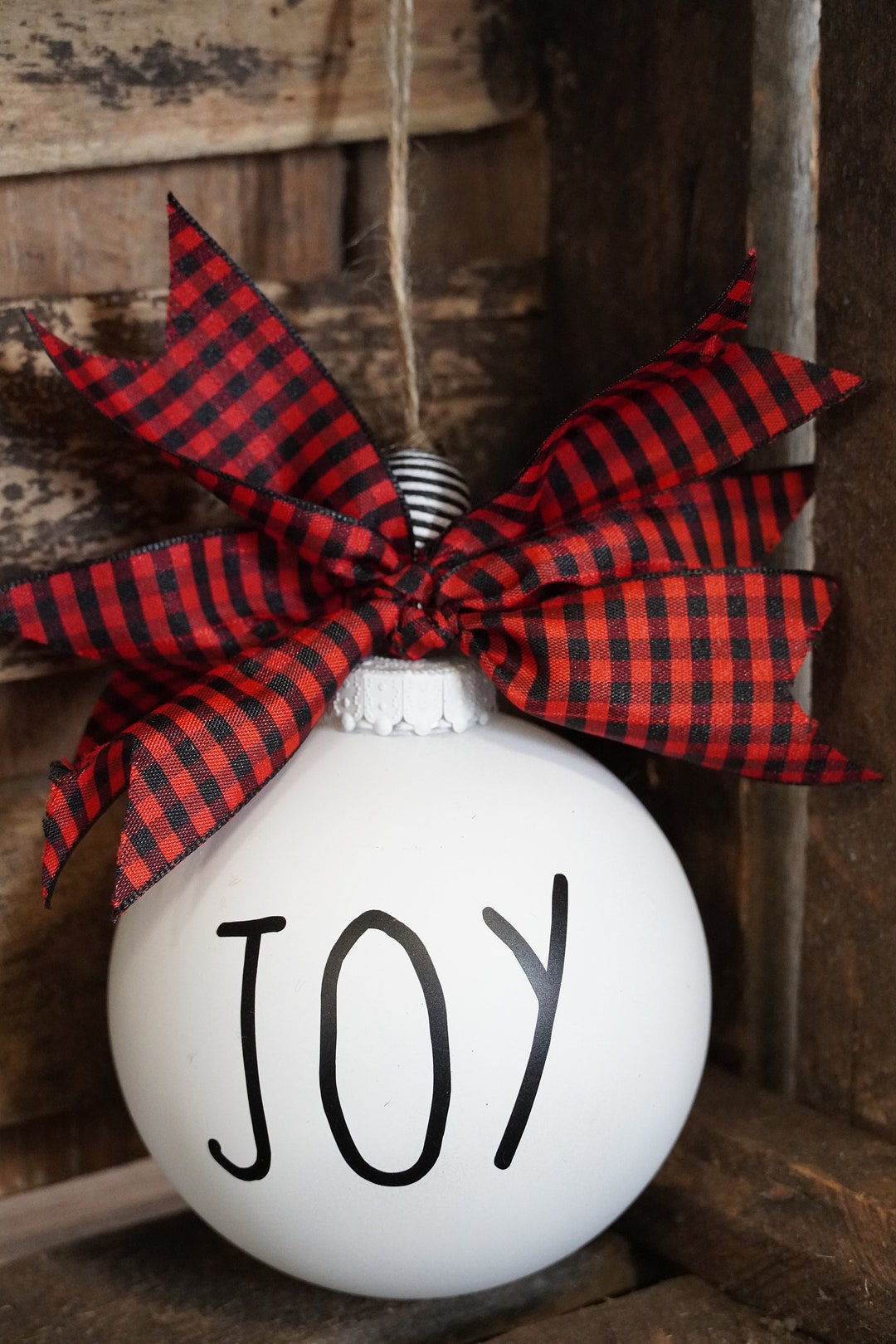 Farmhouse JOY White Ornament Etsy