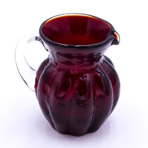 Vintage Mid to Late Century Ruby Red Thick Glass Mini-Pitcher - Repurposed Pipe Cleaner Holder