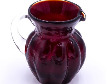 Vintage Mid to Late Century Ruby Red Thick Glass Mini-Pitcher - Repurposed Pipe Cleaner Holder