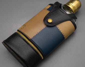 Vintage Leather Retro Glass Flask Multicolored Leather Holder - Wrapped Glass Hip Flask – Excellent Condition