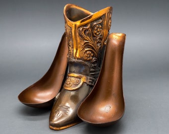 Vintage Early to Mid-Century Copper Bronze Cowboy Boot Heavy Bronze / Brass Estate Double Pipe Stand / Rest / Holder