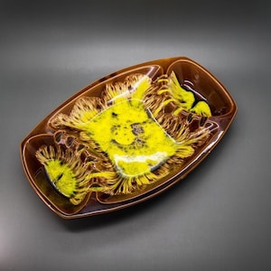 Mid-Century Ceramic Ashtray: Atomic Age Brown Yellow Decor
