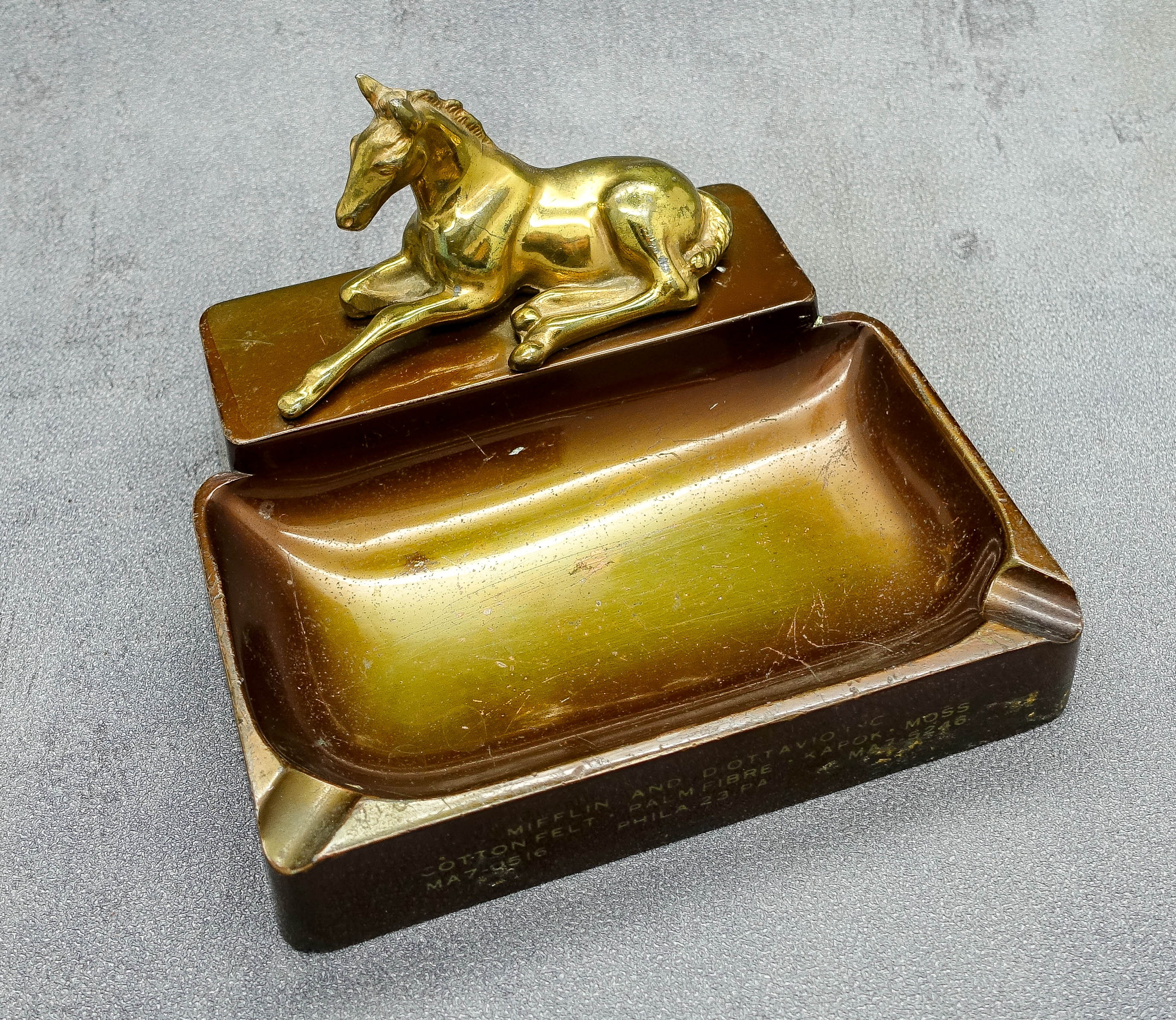 Antique Bronze Ashtray With Brass Horse / Pipe/cigar Etsy