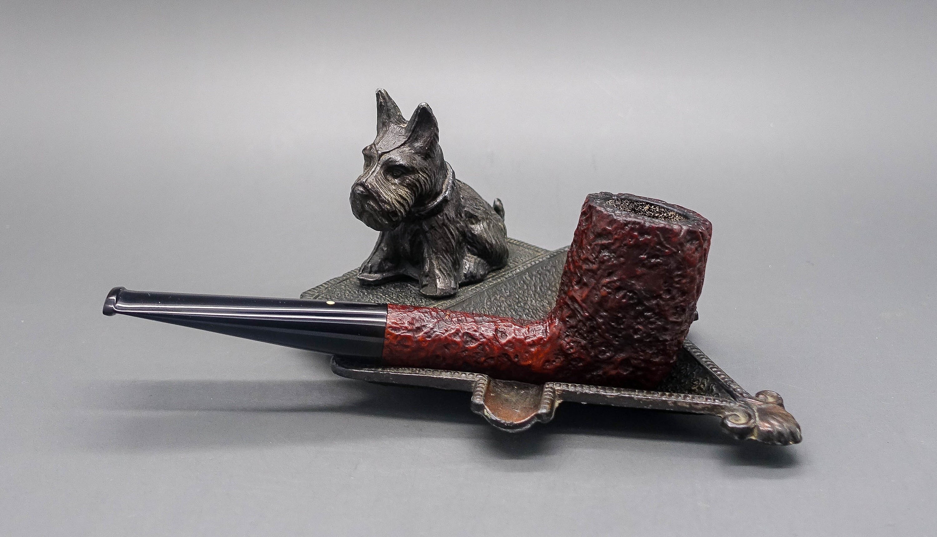 本格派ま！ 1930's Copper Black Painted Deco Style Ashtray With Scottie 喫煙具・ライター