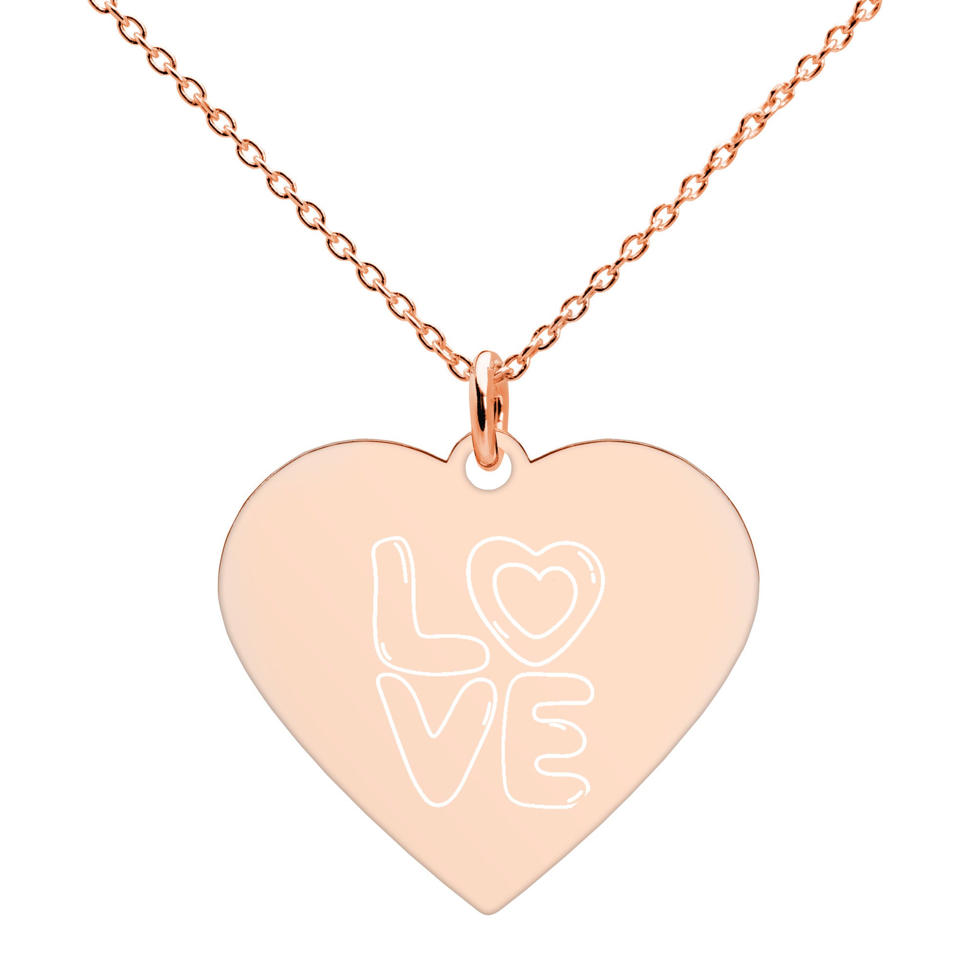 Heart Pendant on Heart-Shaped Ring Adjustable Chain Sterling Silver Engravable Heart Pendant on Heart-Shaped Ring Adjustable Chain Sterling Silver Engravable