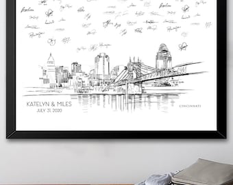 Cincinnati Skyline Wedding Guest Book Alternative: Personalized Cityscape Print