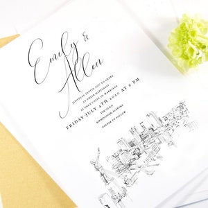 Birmingham Skyline Wedding Invitation, Alabama Wedding, Birmingham Skyline Invite, Vulcan  (Sold in Sets of 10 Invitations + Envelopes)