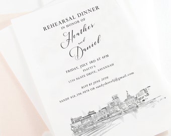 Savannah Skyline Rehearsal Dinner Invitations, Wedding, Georgia, Wedding, Rehearse Invite, Invitations (set of 25 cards)