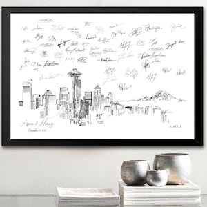 Seattle Wedding Guest Book: Personalized Skyline Signature Print