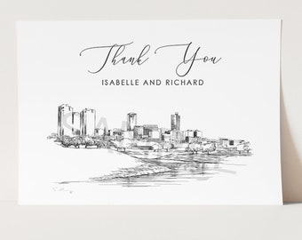 Ft Worth, TX Skyline Thank You Cards, Personal Note Cards, Bridal Shower, Real Estate Agent, Corporate Thank you Cards (set of 25 cards)