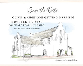 Rosemary Beach Save the Dates, Florida Wedding Save the Date Cards, STD, Save the Date, Wedding, Hand Drawn (set of 25 cards)