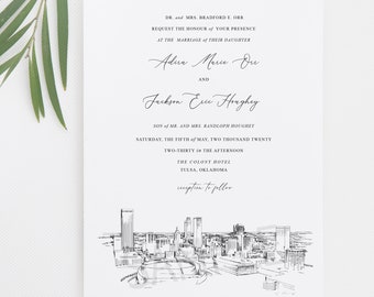 Tulsa Skyline Wedding Invitation: Fine Stationery Set