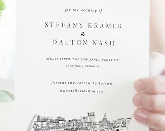 Savannah Skyline Save the Date Cards: Elegant Wedding Stationery (Set of 25)
