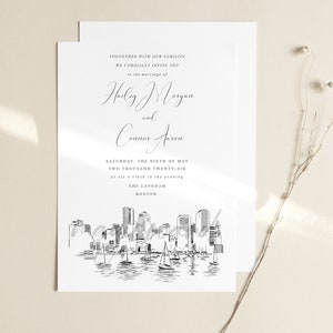 Boston Skyline Wedding Invitations: Harbor Renaissance Style (Set of 10)