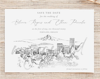 Portland Oregon Skyline Save the Date Cards, STD, Save the Dates, Portland Wedding, Weddings (set of 25 cards)