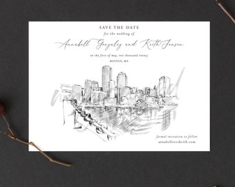 Boston Save the Dates Water View Skyline, STD, Boston Wedding, Weddings, Save the Date Cards (set of 25 cards)