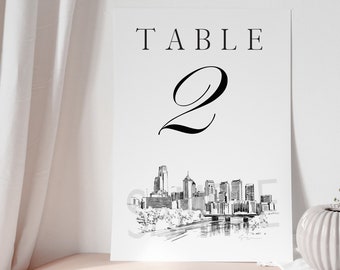 Philadelphia Skyline Table Numbers, PA Wedding, Day of Event, Reserved Seating, Reception, Corporate Events, Rehearsal Dinner (1-10)