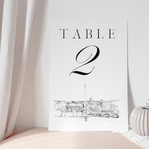 Washington, D.C. Memorials Skyline Table Numbers, Wedding Tables, Day of Event, Reserved Seating, Reception  (1-10)