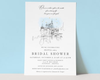 Bridal Shower Invitations, Disneyland Castle, Invite, Wedding, fairytale, Bridal Luncheon, Invite, Unique, bridal shower, invitation