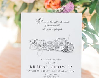 Bridal Shower Invitations, Cinderellas Carriage, Invite, Wedding, fairytale, Bridal Luncheon, Invite, Unique, bridal shower, invitation