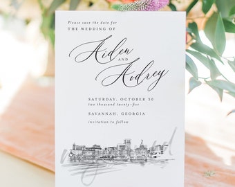 Savannah Skyline Save the Date Cards: Georgia Wedding