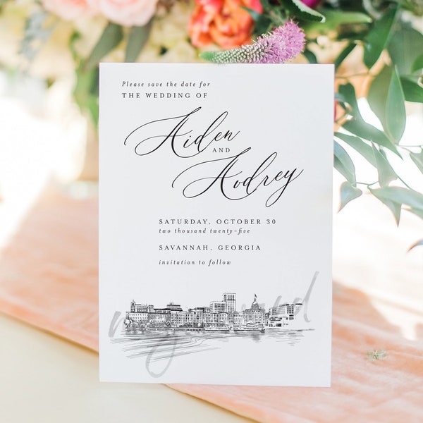 Savannah Skyline Save the Date Cards: Georgia Wedding