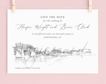 Chattanooga Skyline Save the Dates, STD, Wedding, Weddings, Chattanooga Wedding Save the Date Cards (set of 25 cards)