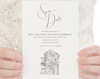 Whitman Mansion Savannah Save the Date Cards, Wedding Save the Dates, STD, Savannah Weddings, GA, Venue (set of 25 cards and envelopes)