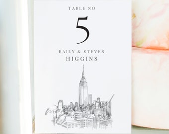 Custom New York Table Numbers, NY Skyline, NYC, Wedding, Day of Event, Reserved Seating, Reception, Corporate, Rehearsal Dinner (1-10)
