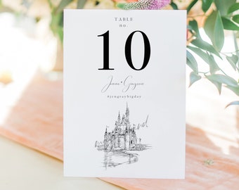 Custom Disney World Castle Table Numbers, Fairytale Wedding, Disney Table Numbers, Day of Event, Reception, Rehearsal Dinner (1-10)
