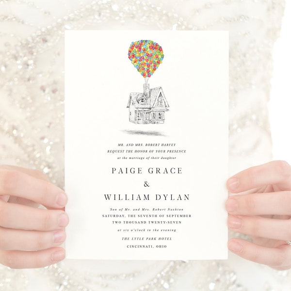UP House Wedding Invitations, Disney Inspired, Fairytale Weddings, Balloons (Set of 10 Online RSVP Card & Invitations)