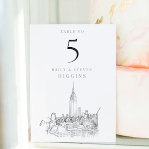 Custom New York Table Numbers, NY Skyline, NYC, Wedding, Day of Event, Reserved Seating, Reception, Corporate, Rehearsal Dinner (1-10)