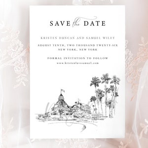 Hotel Del Coronado Hand Drawn Save the Date Cards, Save the Date, San Diego, Wedding, CA (set of 25 cards)