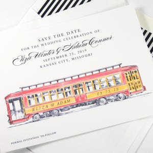 Trolley Car Save the Dates, Cable Car Save the Date Cards, Wedding, STD, Hand Drawn set of 25 cards image 1