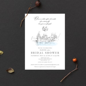 Little Mermaid Bridal Shower Invitations: Fairytale Castle Watercolor