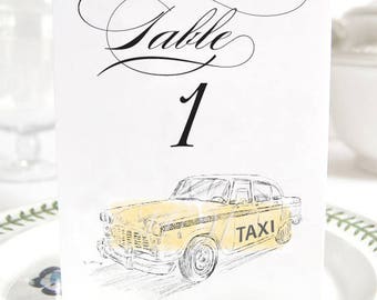 New York Taxi Table Numbers, NYC Wedding, Table Numbers (1-10)