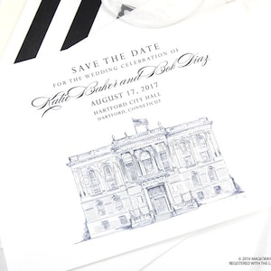 Hartford City Hall Wedding Save the Date Cards, Save the Dates, Connecticut  Wedding, Hand Drawn (set of 25 cards)