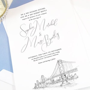San Francisco Wedding Invitation, San Francisco Bridge, San Francisco Wedding, San Fran Invite (Sold in Sets of 10)
