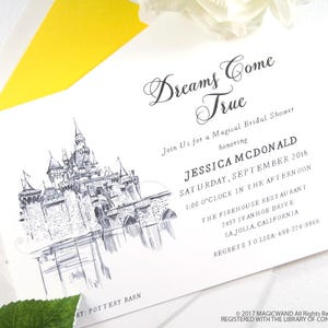 Disneyland Castle Bridal Shower Invitations, Fairytale Wedding, Disney, Hand Drawn set of 25 cards & envelopes image 1