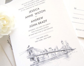 New York City Skyline Wedding Invitation, New York Wedding, NYC Wedding (Sold in Sets of 10 Invitations, RSVP Cards + Envelopes)